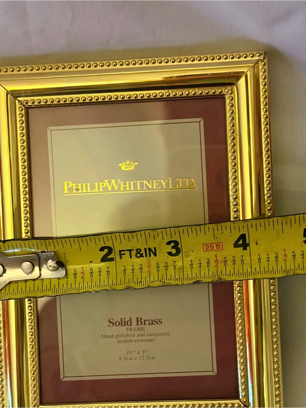 Philip Whitney Ltd Solid Brass Picture Frame 3.5x5 Gold Beaded Tabletop Frame